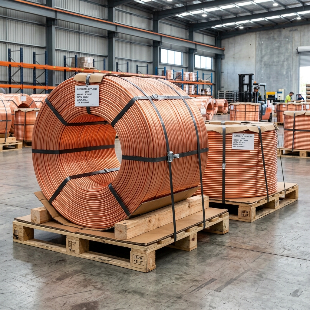 Continuous Cast Oxygen-Free Industrial Copper Rod (8mm Dia, 2.5MT Coil)