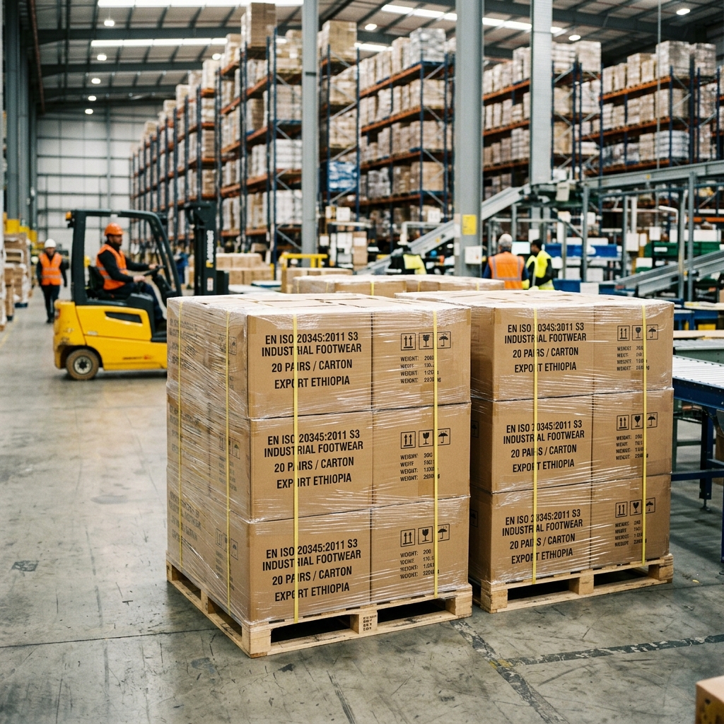 Full-Grain Ethiopian Cowhide S3 Safety Boots with Steel Toe Cap (Carton of 20 Pairs) - Export Packaging