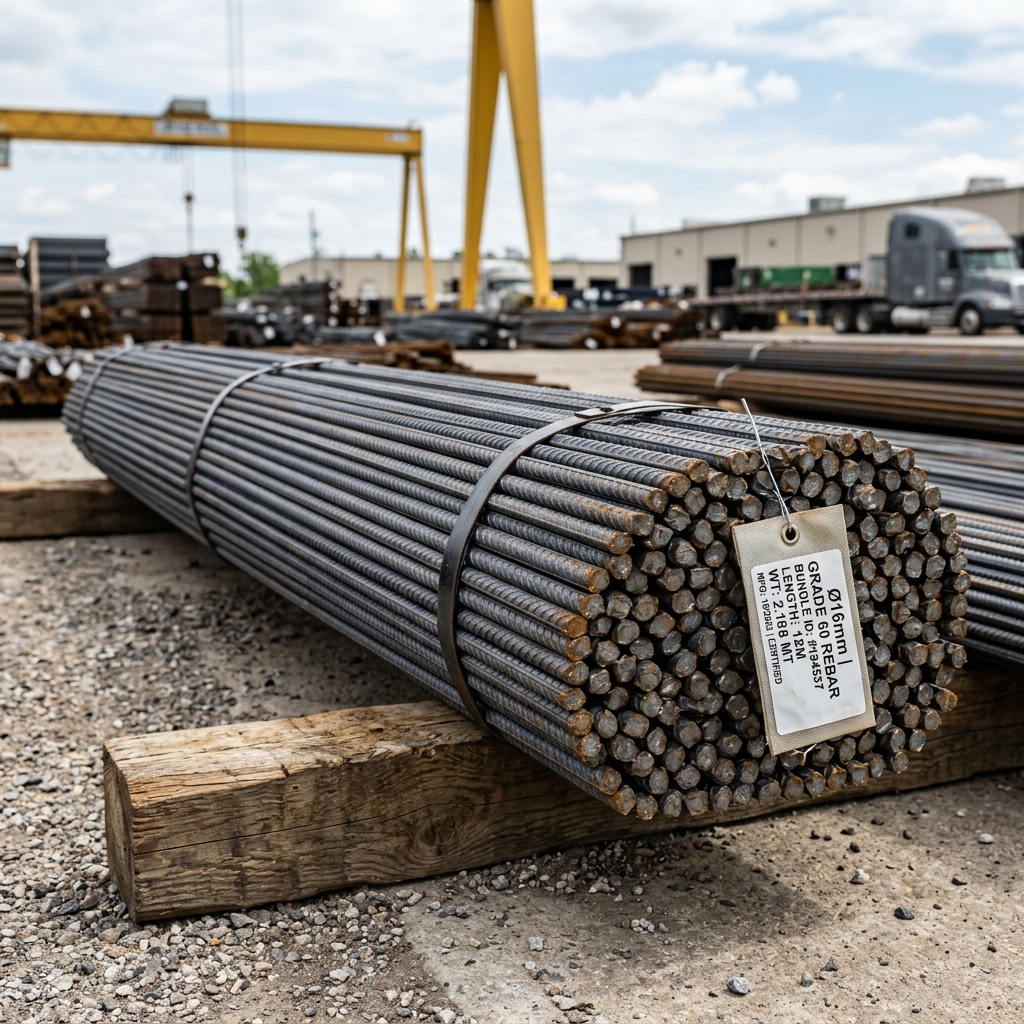 High-Tensile Deformed Concrete Reinforcement Steel Rebar (Grade B500B, 16mm x 12m Bundle 2-Ton)